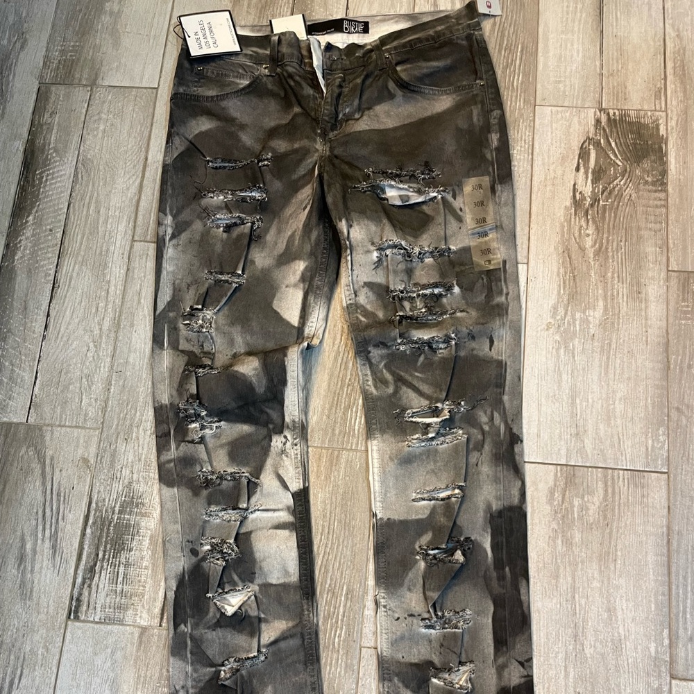 Unique black marble jeans distressed